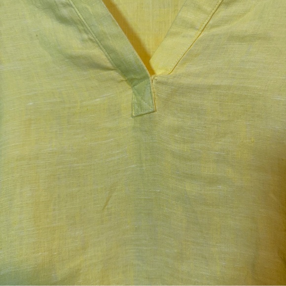 TAHARI 100% Linen Yellow/Chartreuse 3/4 Sleeve Tunic Top - Picture 3 of 5